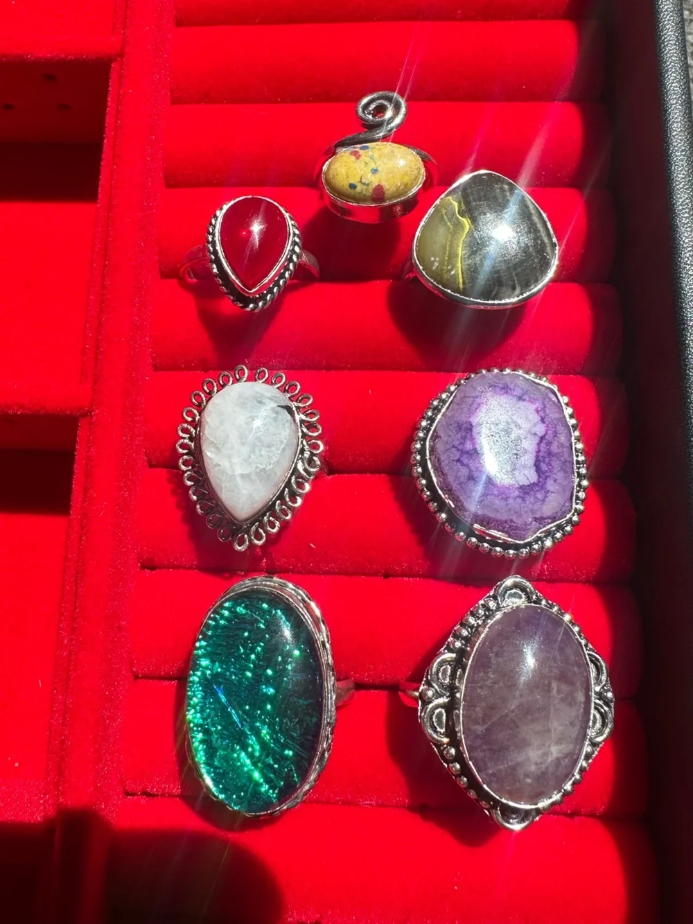 Gemstone Statement Rings Silver Plated.
